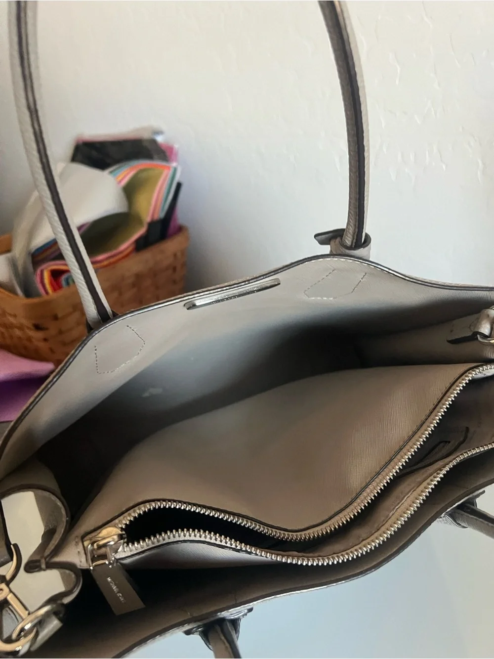 Michael Kors Metallic Silver Pebbled Leather Satchel